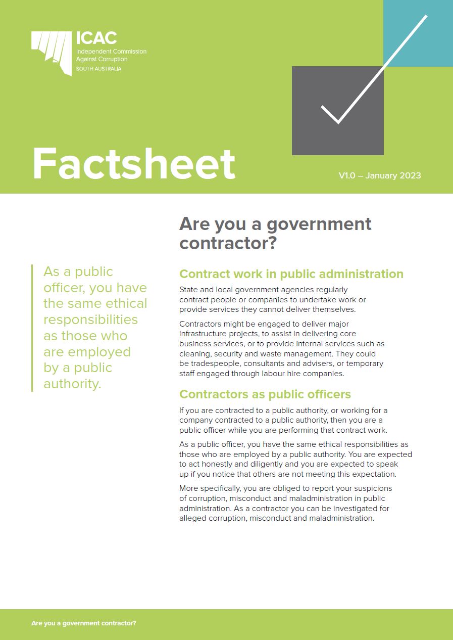 Cover of the contractors factsheet
